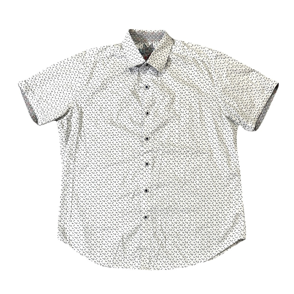 Robert Graham mens M Medium white geo pattern short sleeve button up shirt EUC